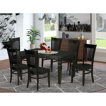 East West Furniture 7 Piece Weston Kitchen Dining Table Set - Black WEVA7-BLK-W